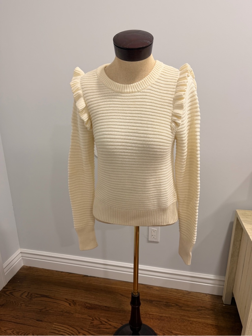 Banana Republic Cream Ruffle-Shoulder Ribbed Sweater
